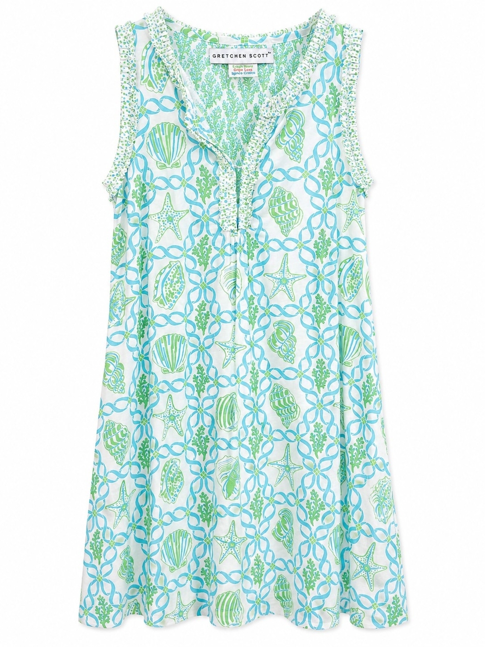 Gretchen Scott Dedigns Coastal Boho Shell Print Shift Dress Ruffle Medium